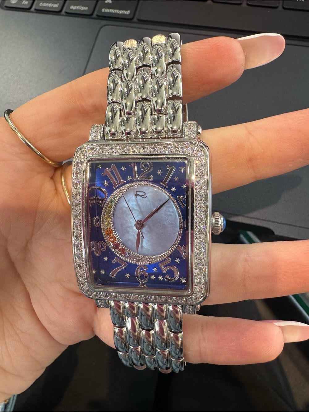 New Rocawear Women’s Silver Tone Rectangular Celestial Watch w/ Rainbow